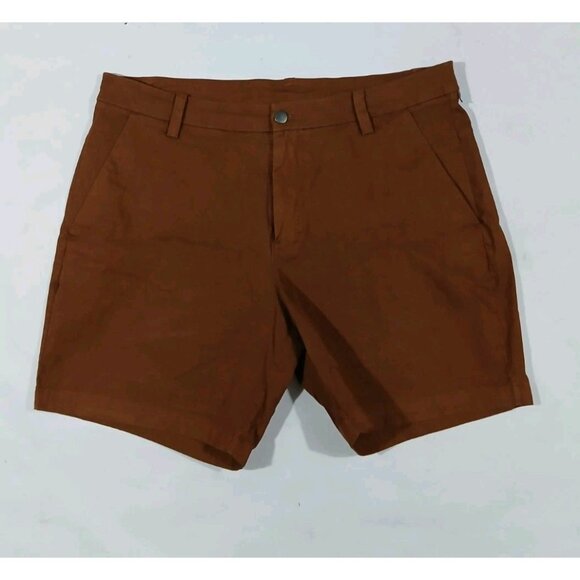 Lululemon Commission Shorts Size 34 Brown Zippered Pockets Warpstreme Chino 7" - Picture 1 of 10